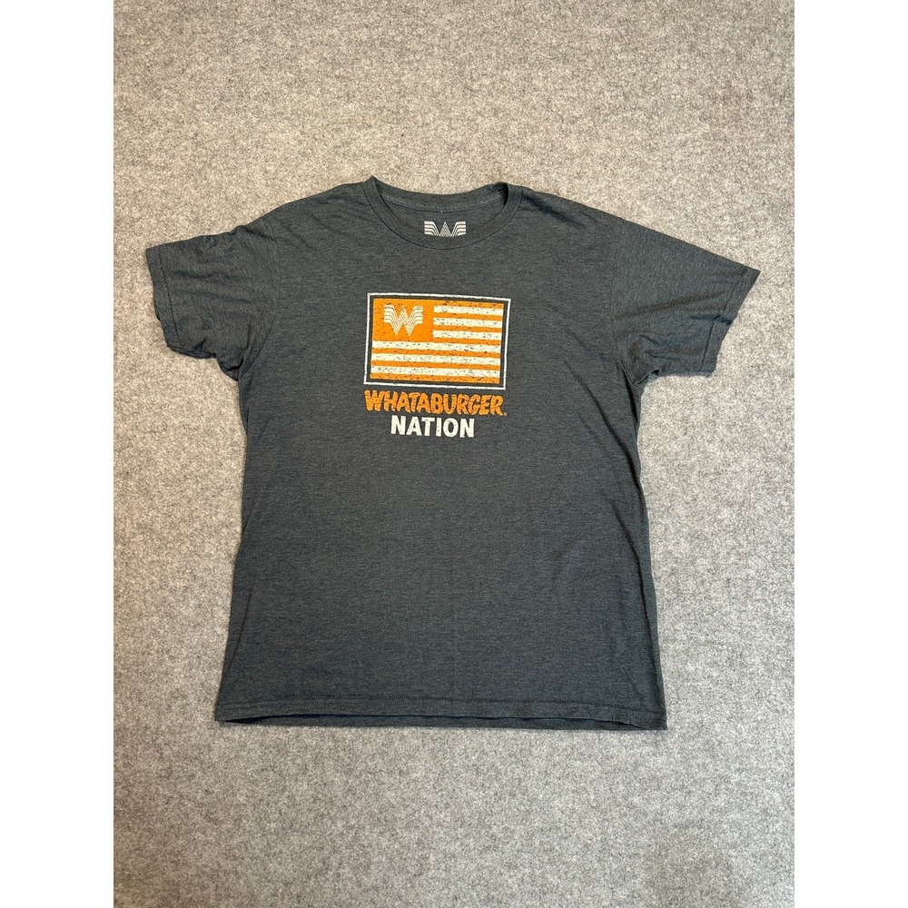Whataburger Nation Mens Graphic T-Shirt Charcoal Heather Gray Size XL Flag Logo